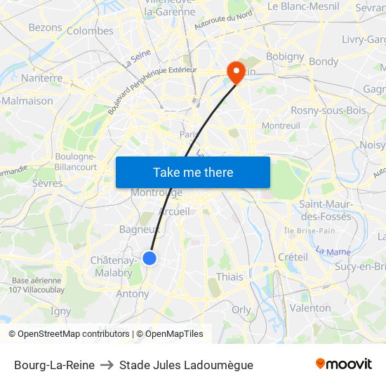 Bourg-La-Reine to Stade Jules Ladoumègue map