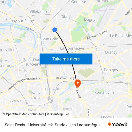 Saint-Denis - Université to Stade Jules Ladoumègue map