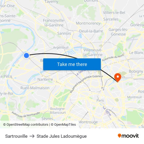 Sartrouville to Stade Jules Ladoumègue map