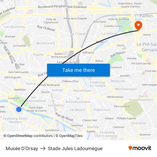Musée D'Orsay to Stade Jules Ladoumègue map