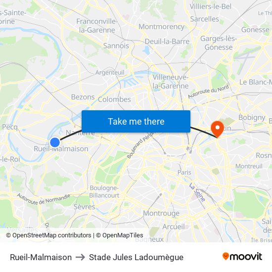 Rueil-Malmaison to Stade Jules Ladoumègue map
