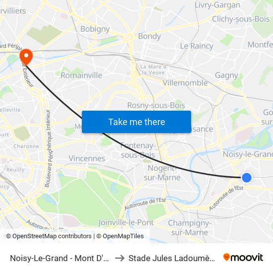Noisy-Le-Grand - Mont D'Est to Stade Jules Ladoumègue map
