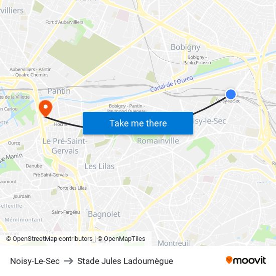 Noisy-Le-Sec to Stade Jules Ladoumègue map