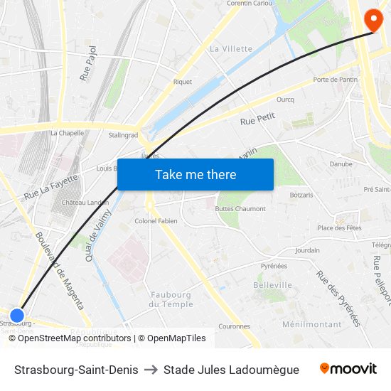 Strasbourg-Saint-Denis to Stade Jules Ladoumègue map