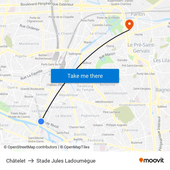 Châtelet to Stade Jules Ladoumègue map