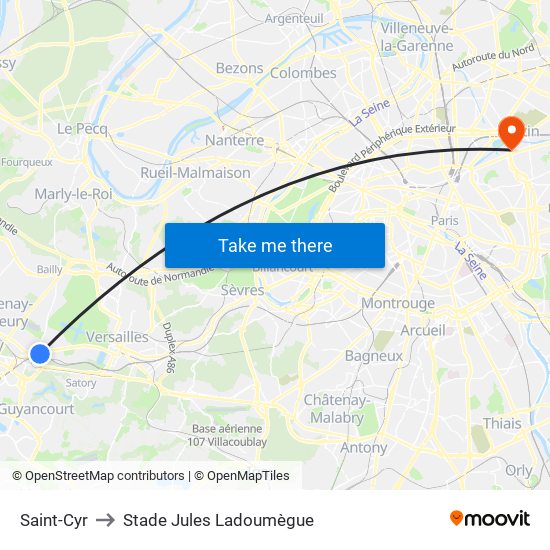 Saint-Cyr to Stade Jules Ladoumègue map