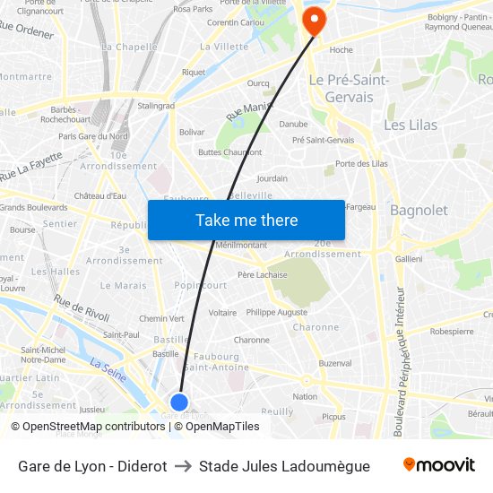 Gare de Lyon - Diderot to Stade Jules Ladoumègue map