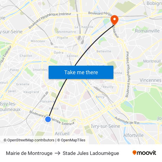 Mairie de Montrouge to Stade Jules Ladoumègue map