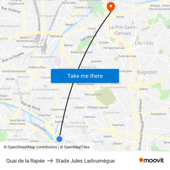 Quai de la Rapée to Stade Jules Ladoumègue map