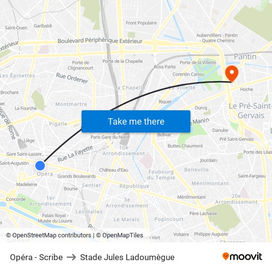 Opéra - Scribe to Stade Jules Ladoumègue map