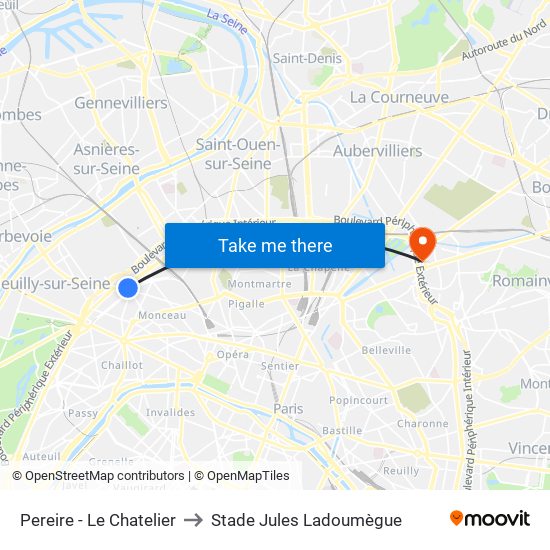 Pereire - Le Chatelier to Stade Jules Ladoumègue map