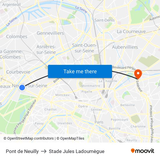 Pont de Neuilly to Stade Jules Ladoumègue map