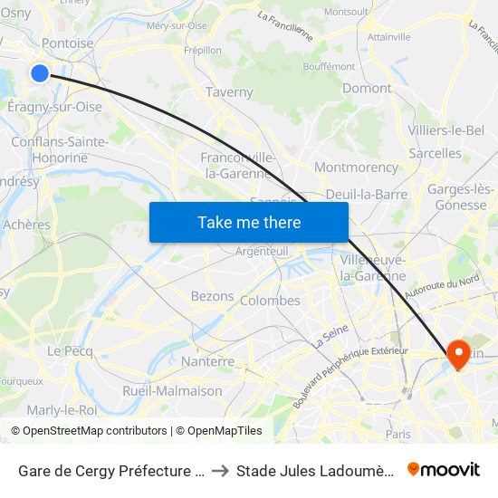 Gare de Cergy Préfecture (C) to Stade Jules Ladoumègue map