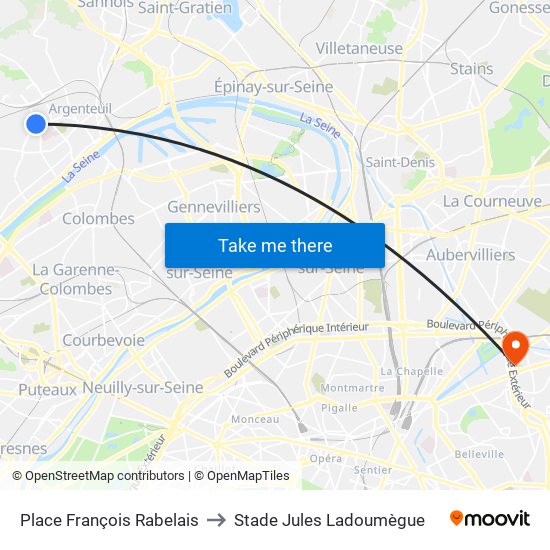 Place François Rabelais to Stade Jules Ladoumègue map