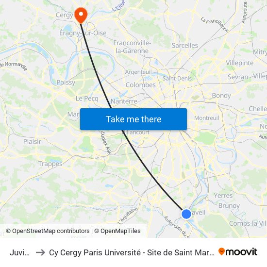 Juvisy to Cy Cergy Paris Université - Site de Saint Martin map