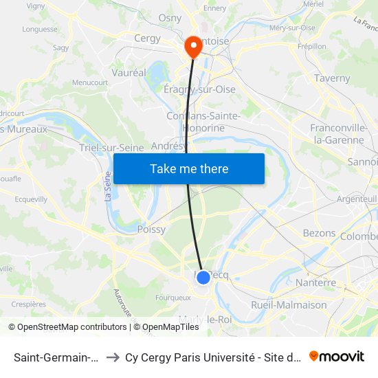 Saint-Germain-En-Laye to Cy Cergy Paris Université - Site de Saint Martin map