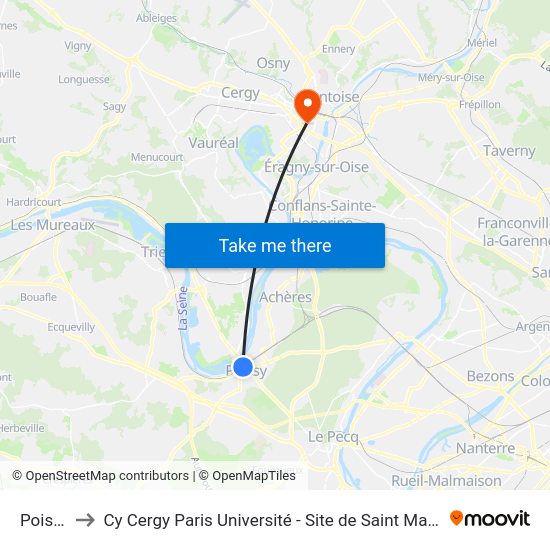 Poissy to Cy Cergy Paris Université - Site de Saint Martin map