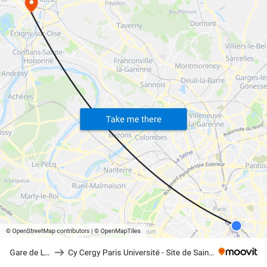 Gare de Lyon to Cy Cergy Paris Université - Site de Saint Martin map