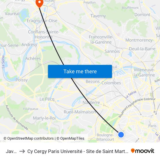 Javel to Cy Cergy Paris Université - Site de Saint Martin map