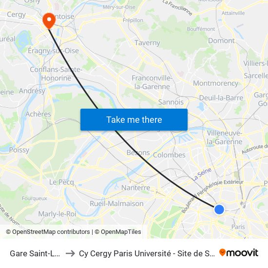Gare Saint-Lazare to Cy Cergy Paris Université - Site de Saint Martin map