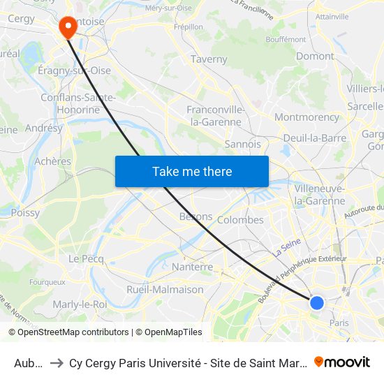 Auber to Cy Cergy Paris Université - Site de Saint Martin map