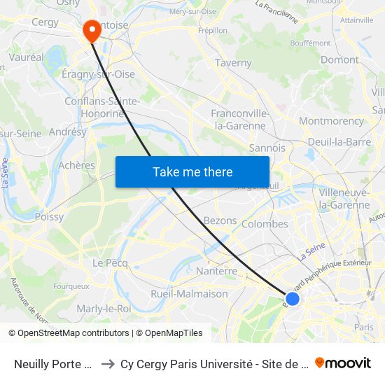 Neuilly Porte Maillot to Cy Cergy Paris Université - Site de Saint Martin map