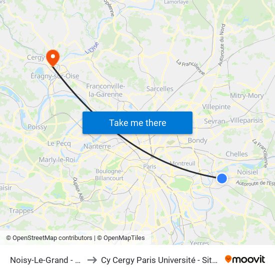 Noisy-Le-Grand - Mont D'Est to Cy Cergy Paris Université - Site de Saint Martin map