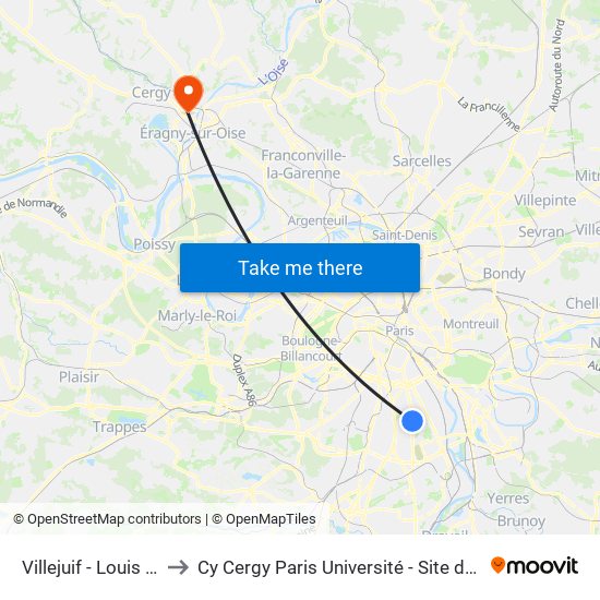 Villejuif - Louis Aragon to Cy Cergy Paris Université - Site de Saint Martin map