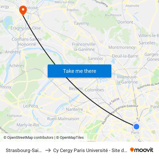 Strasbourg-Saint-Denis to Cy Cergy Paris Université - Site de Saint Martin map