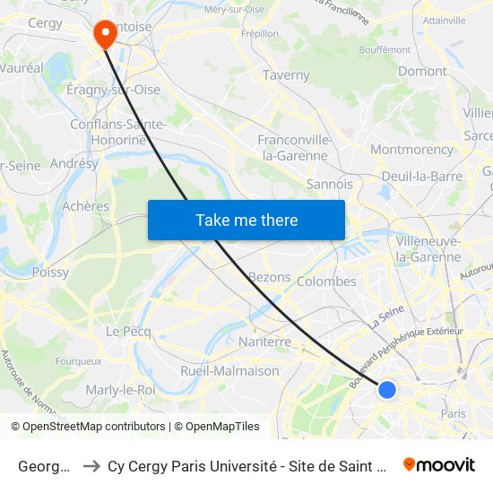 George V to Cy Cergy Paris Université - Site de Saint Martin map