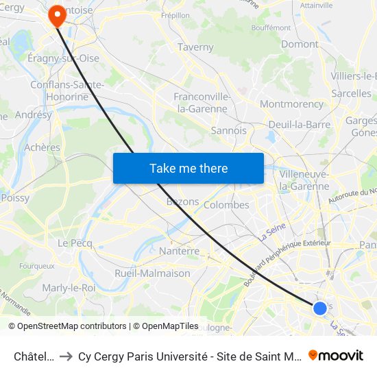 Châtelet to Cy Cergy Paris Université - Site de Saint Martin map