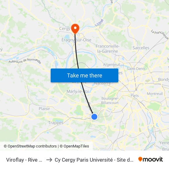 Viroflay - Rive Gauche to Cy Cergy Paris Université - Site de Saint Martin map