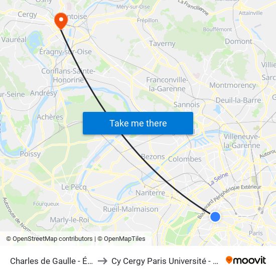 Charles de Gaulle - Étoile - Wagram to Cy Cergy Paris Université - Site de Saint Martin map