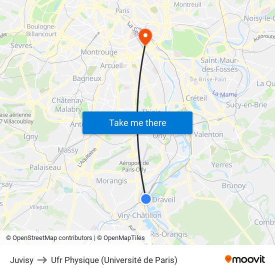 Juvisy to Ufr Physique (Université de Paris) map