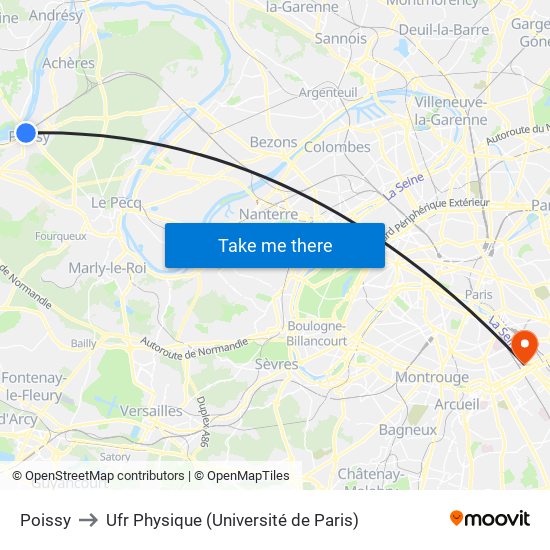 Poissy to Ufr Physique (Université de Paris) map