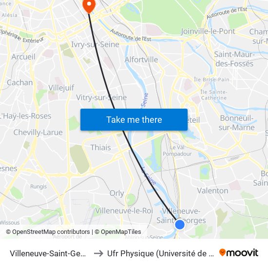 Villeneuve-Saint-Georges to Ufr Physique (Université de Paris) map