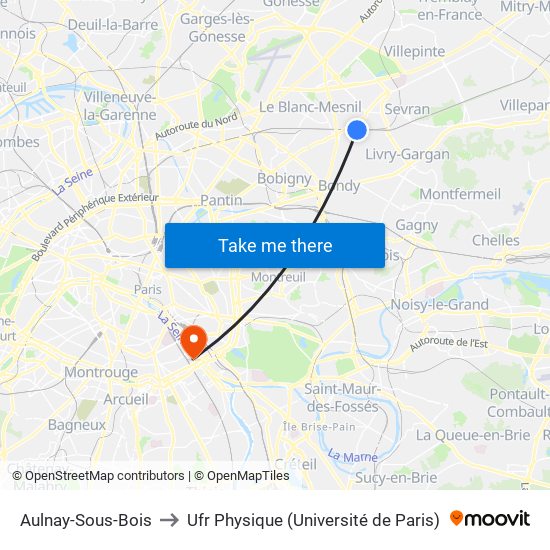 Aulnay-Sous-Bois to Ufr Physique (Université de Paris) map