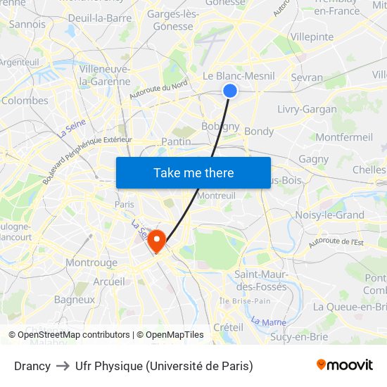 Drancy to Ufr Physique (Université de Paris) map