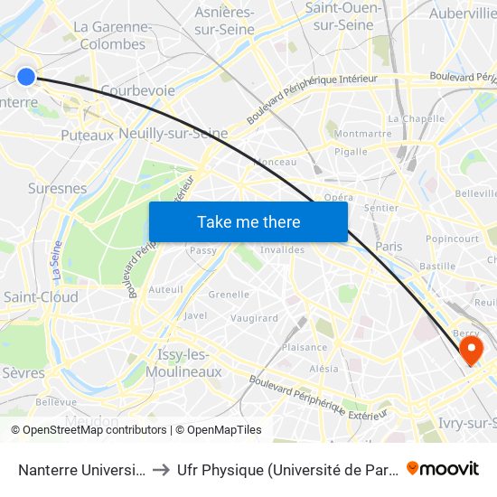 Nanterre Université to Ufr Physique (Université de Paris) map