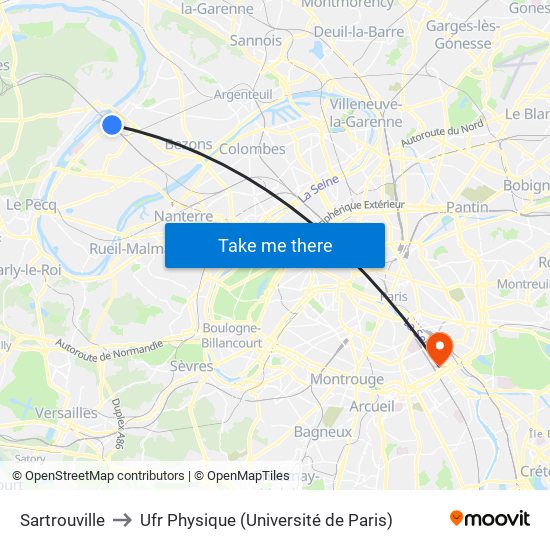 Sartrouville to Ufr Physique (Université de Paris) map