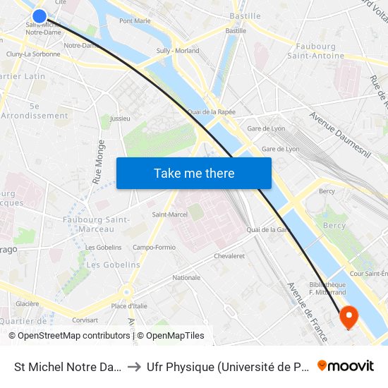 St Michel Notre Dame to Ufr Physique (Université de Paris) map