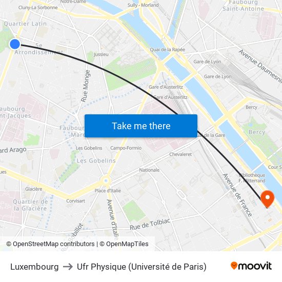 Luxembourg to Ufr Physique (Université de Paris) map