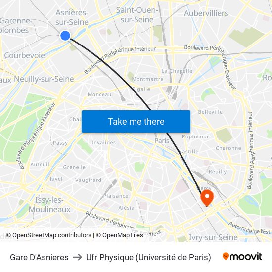Gare D'Asnieres to Ufr Physique (Université de Paris) map