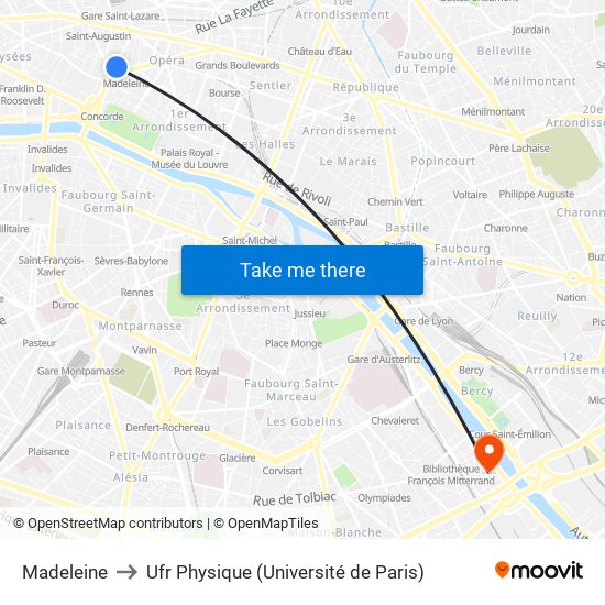 Madeleine to Ufr Physique (Université de Paris) map