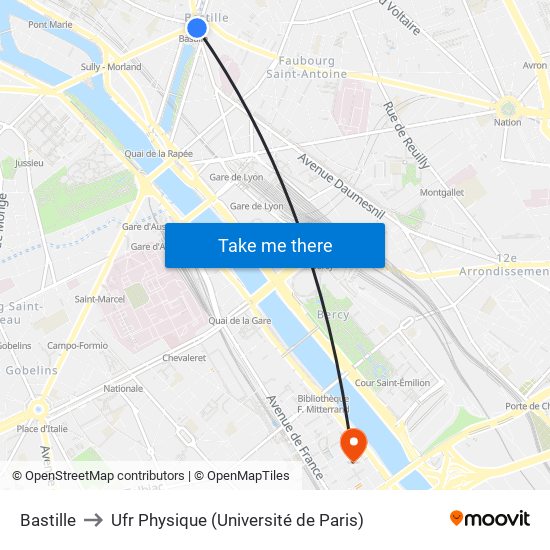 Bastille to Ufr Physique (Université de Paris) map