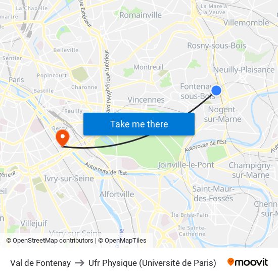 Val de Fontenay to Ufr Physique (Université de Paris) map