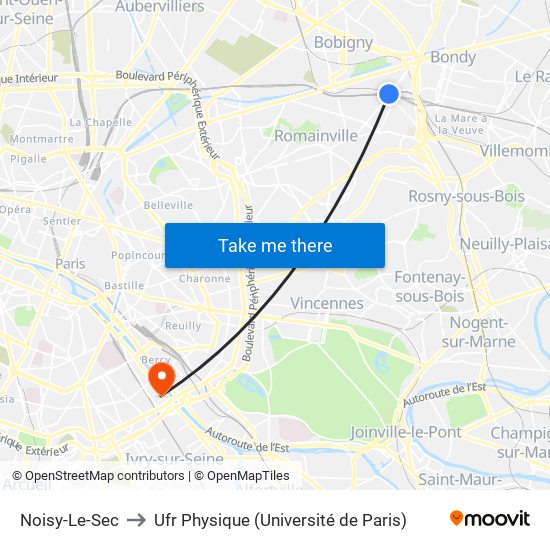 Noisy-Le-Sec to Ufr Physique (Université de Paris) map