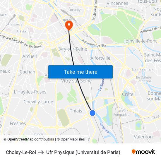 Choisy-Le-Roi to Ufr Physique (Université de Paris) map