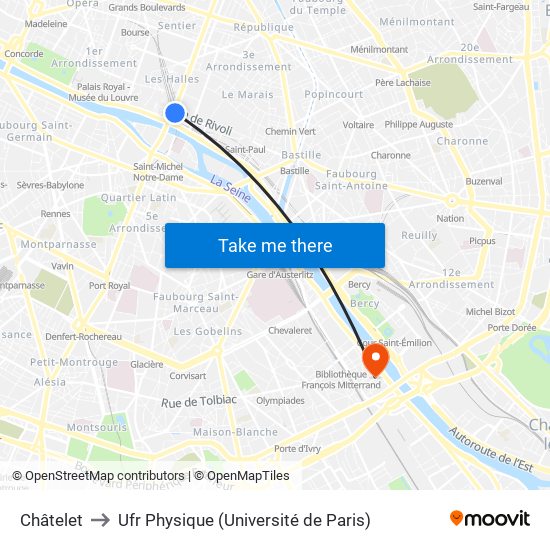 Châtelet to Ufr Physique (Université de Paris) map