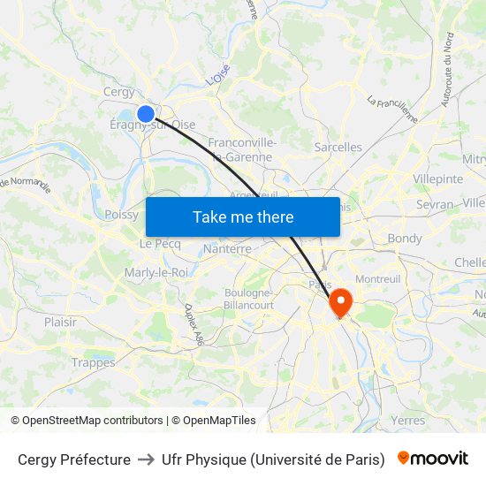 Cergy Préfecture to Ufr Physique (Université de Paris) map